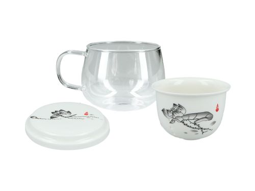 Kubek szklany z ceramicznym zaparzaczem i przykrywką. na Arena.pl