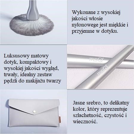 Pędzle Do Makijażu Zestaw 8 Sztuk Srebrne na Arena.pl
