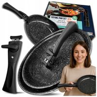 Patelnia Marmurkowa KOMPLET PATELNI 3w1 28cm 24cm Odpinana Rączką INDUKCJA