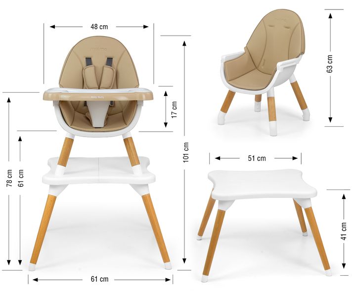 MILLY MALLY Krzesełko do karmienia 2w1 Malmo Beige zdjęcie 4