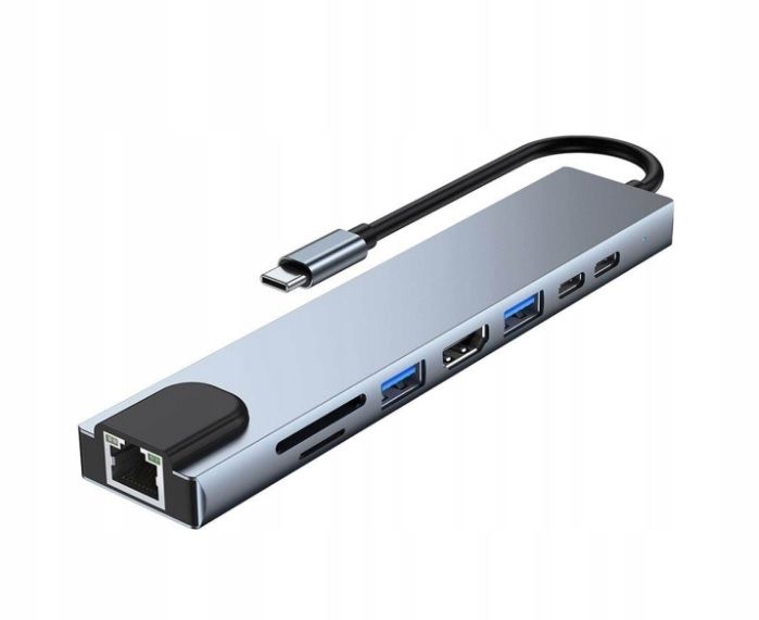 HUB ADAPTER PRZEJŚCIÓWKA USB-C 8w1 2xUSB HDMI SD RJ45 zdjęcie 9