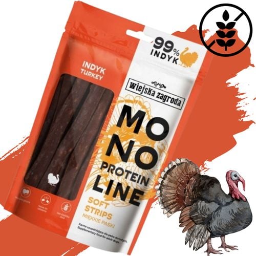 przysmaki dla psa indyk monoproteinowe miękkie paski wiejska zagroda 100g na Arena.pl