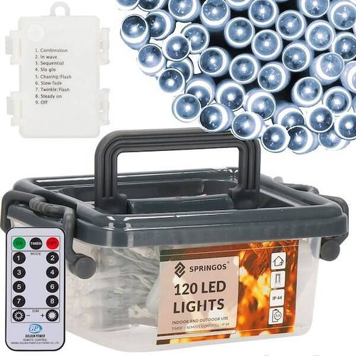 Lampki choinkowe 120 Led biały zimny z programatorem i pilotem na baterie na Arena.pl