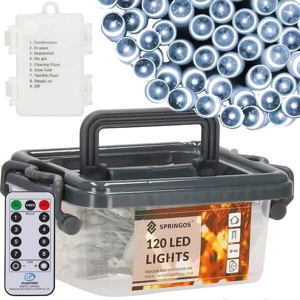 Lampki choinkowe 120 Led biały zimny z programatorem i pilotem na baterie zdjęcie 2