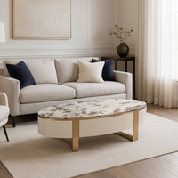 Stolik kawowy biały/ ława na złotych nogach z kamiennym blatem 150x80x38