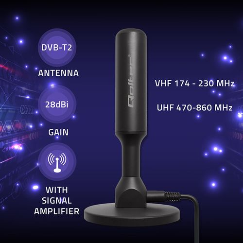 Antena DVB-T2 Qoltec 4K, 28dBi, 5m, Wzmacniacz na Arena.pl