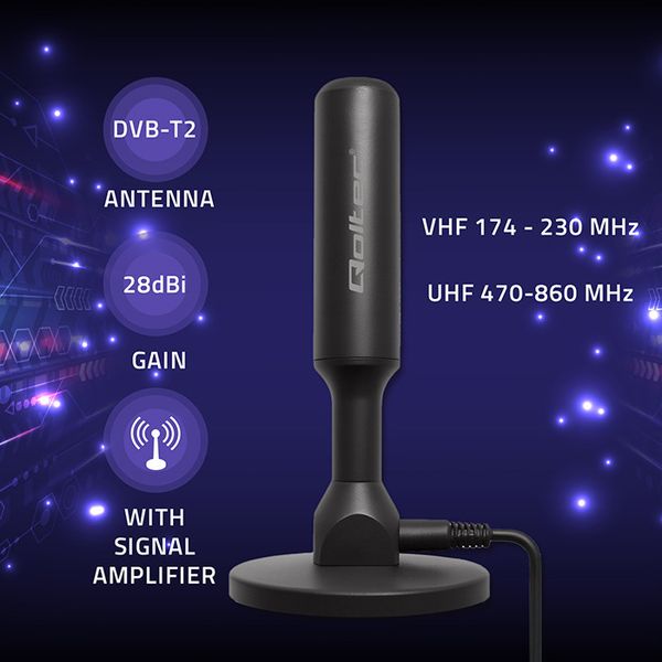 Antena DVB-T2 Qoltec 4K, 28dBi, 5m, Wzmacniacz zdjęcie 2