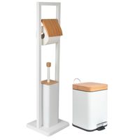 Zestaw łazienkowy kosz na śmieci i stojak 2w1 - biały bambus - Yoka