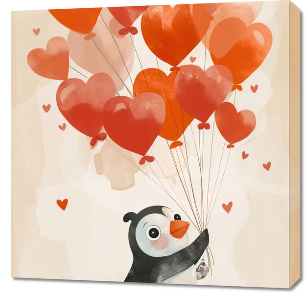Obraz 70x70cm Pingwinek z Balonami zdjęcie 1