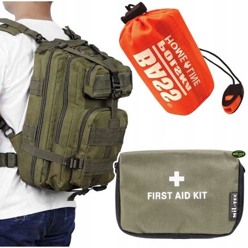 Plecak Militarny Pojemny + Apteczka Mini Zielona + Śpiwór Koc Termiczny na Arena.pl