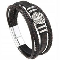 SKÓRZANA BRANSOLETKA MĘSKA RZEMYKI DRZEWO ŻYCIA