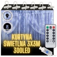 KURTYNA ŚWIETLNA LAMPKI LED CHOINKOWE GIRLANDA BARWA ZIMNA 3x3m + ZASILACZ