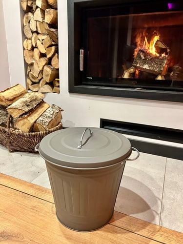 Wiadro kubeł pojemnik na popiół do kominka szary metalowy na Arena.pl