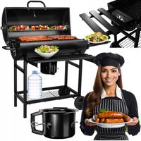 GRILL WĘGLOWY Z POKRYWĄ DUŻY CHROMOWANY RUSZT POPIELNIK TERMOSTAT STAL XXL