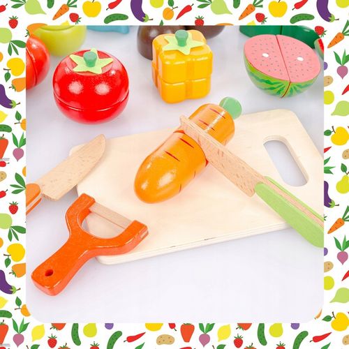 ZESTAW XXL DREWNIANE WARZYWA OWOCE DO KROJENIA NA MAGNES PREZENT DLA DZIECI na Arena.pl