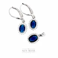 Komplet srebrnej biżuterii niebieskie cyrkonie kolczyki + zawieszka