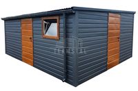 Garaż Blaszany 5x5 - 3x Drzwi - antracyt - rynny - dach Spad w tył TS649