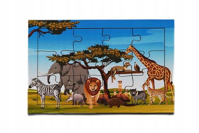 Drewniana kolorowa układanka dla dzieci Zabawka PUZZLE ZWIERZĘTA 12 el zdjęcie 1
