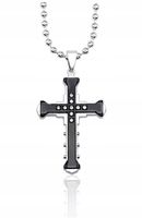 Naszyjnik Krzyż Epicki Black Cyrkonia Jezus Christ