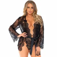 leg avenue zestaw body i pasek l koronka czarna 3-częściowy