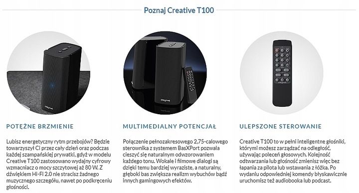 NOWE Głośniki Creative Labs T100 2.0 40W Bluetooth Pilot zdjęcie 3