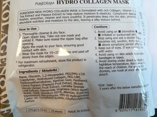 PUREDERM Hydrokolagenowe maseczki do twarzy w płacie ze złotem, 25 na Arena.pl