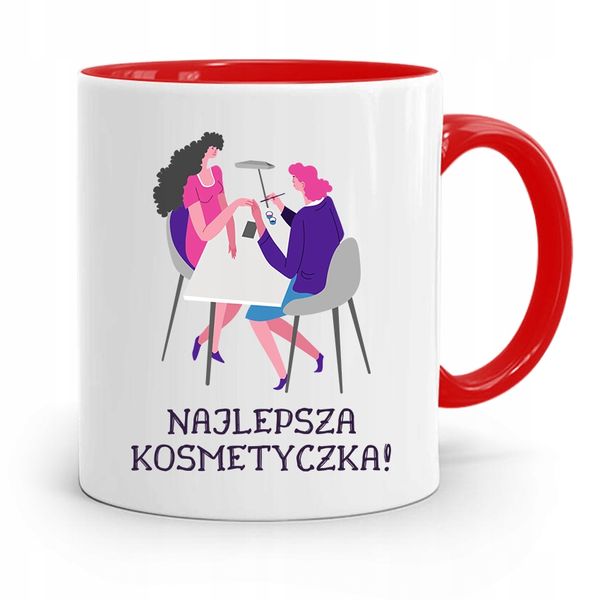 Kubek Czerwony Dla Kosmetyczki Najlepsza Prezent Z Nadrukiem Ze Zdjęciem zdjęcie 1