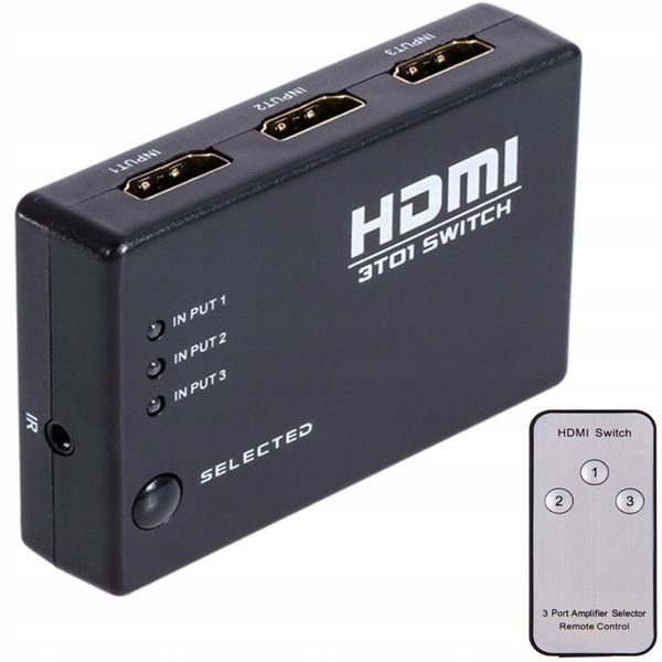 ROZDZIELACZ HDMI 3 PORTOWY + PILOT ROZGAŁĘŹNIK HQ zdjęcie 1
