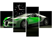 120CM 80CM ZEGAR 4 ELEM ZIELONE BUGATTI VEYRON OBRAZ ŚCIENNY