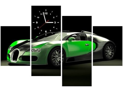 120CM 80CM ZEGAR 4 ELEM ZIELONE BUGATTI VEYRON OBRAZ ŚCIENNY na Arena.pl