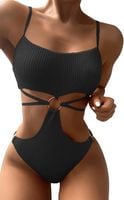 Kostium kąpielowy jednoczęściowy czarny monokini z wycięciem ramiączka L