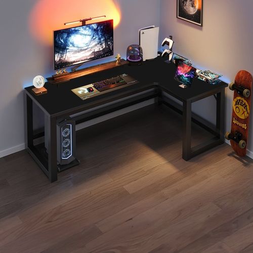 BIURKO NAROŻNE GAMINGOWE KOMPUTEROWE DUŻE NOWOCZESNE CZARNE 140 CM na Arena.pl