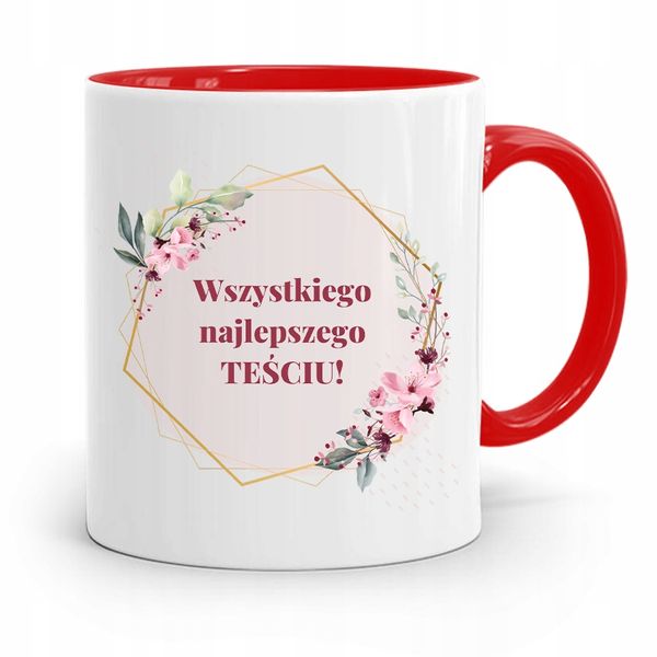 Kubek Czerwony Dla Teścia Wszystkiego Najlepszego Z Nadrukiem Ze Zdjęciem zdjęcie 1