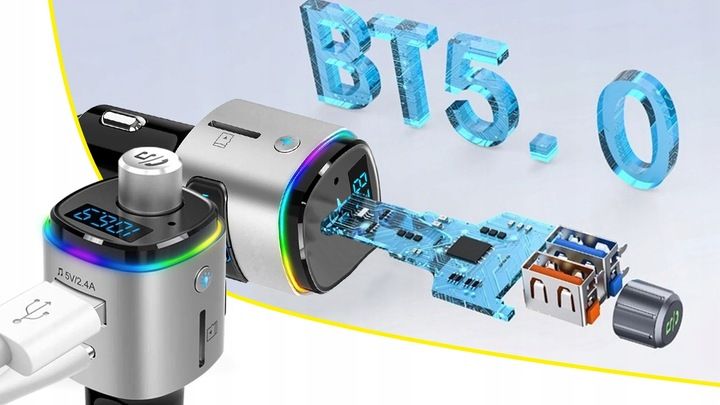TRANSMITER BLUETOOTH FM SAMOCHODOWY SZYBKA ŁADOWARKA SAMOCHODOWA 2x zdjęcie 3