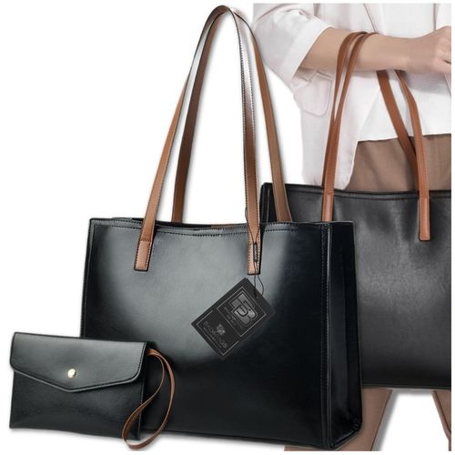 Torebka Shopper Damska CZARNA Torba Na Ramię Duża A4 SKÓRZANA Shopperka na Arena.pl