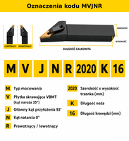Nóż tokarski (v) MVJNR MVJNL Rozmiar: MVJNR1616K16