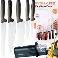 FISKARS KOMPLET ZESTAW 5 NOŻY NOŻE KUCHENNE DO CHLEBA POMIDORÓW + OSTRZAŁKA