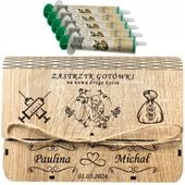 Pudełko na pieniądze PREZENT na ŚLUB WESELE drewniana Pamiątka z GRAWEREM