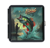 Metalowa Papierośnica z Nadrukiem dla Wędkarza Rybaka Fana Łowienia Ryb
