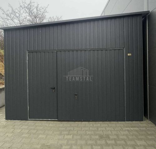 Garaż blaszany 4,5x10m 2x brama uchylna 2x drzwi okno rynny dach TS1009 na Arena.pl