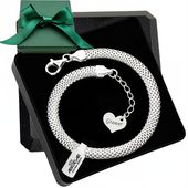 Elegancka srebrna bransoletka 925 tuba ażurowa serce z grawerem na