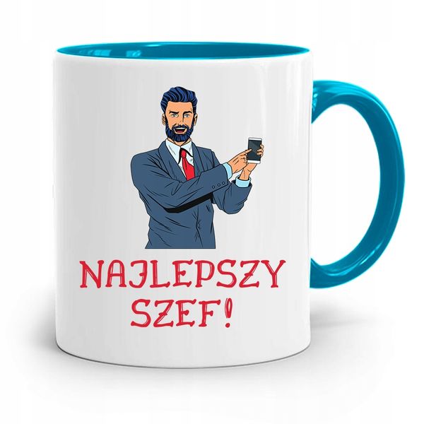 Kubek Błękitny Dla Szefa Najlepszy Szef Prezent Z Nadrukiem Ze Zdjęciem zdjęcie 1