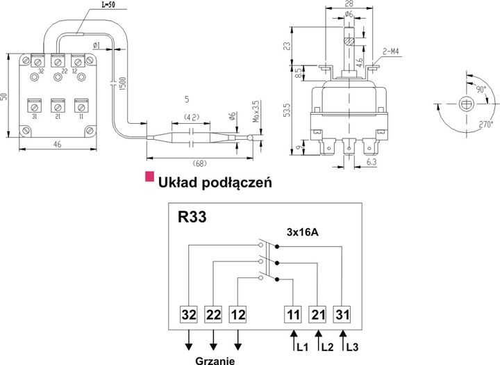 Termostat regulator temperatury trójfazowy 30-110C zdjęcie 6
