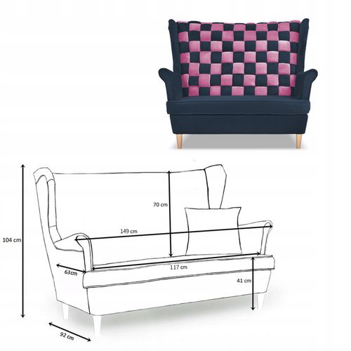 Zestaw uszak CAROL DUO sofa fotele Family Meble granatowo - różowy na Arena.pl