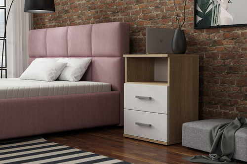 SZAFKA NOCNA Z SZUFLADAMI SONOMA/BIAŁY 48x65 nowoczesna szafka do sypialni na Arena.pl