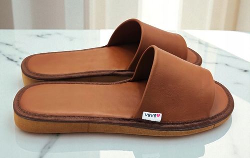 KLAPKI SKÓRZANE DAMSKIE wygodne pantofle kapcie skórzane PREMIUM BRĄZ na Arena.pl