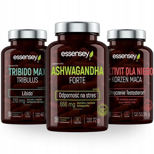 ZESTAW KONCENTRACJA TESTOSTERON ENERGIA Ashwagandha Tribulus Witaminy Maca na Arena.pl