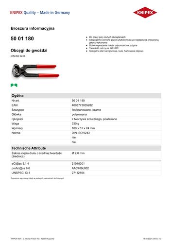 obcęgi do gwoździ 180mm - kn 50 01 180 na Arena.pl