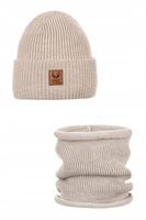 Komplet damski Ander czapka komin zimowy 100% wełny merino BRIGID beżowy 58