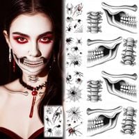 Tatuaże na twarz na Halloween zestaw 9 arkuszy pajęczyny czaszka usta